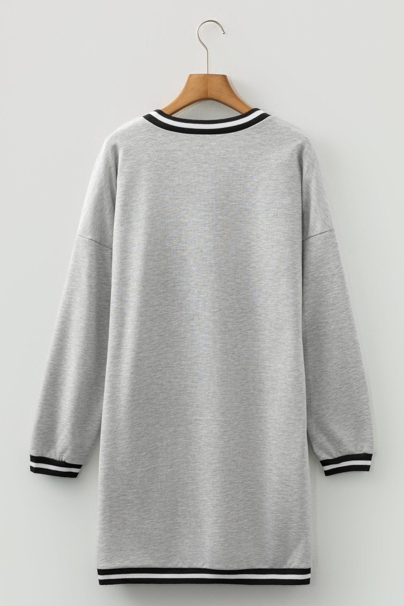 Stripe Trim V-Neck Long Sleeve Preppy T-Shirt Dress - Rooted & Reckless Co.