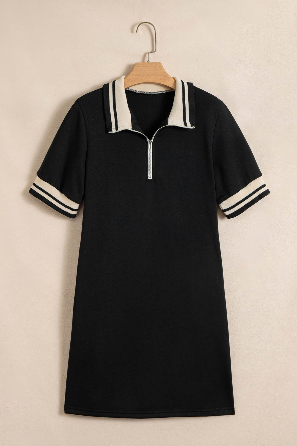 Stripe Trim Zipped Polo Collar Tee Dress - Rooted & Reckless Co.