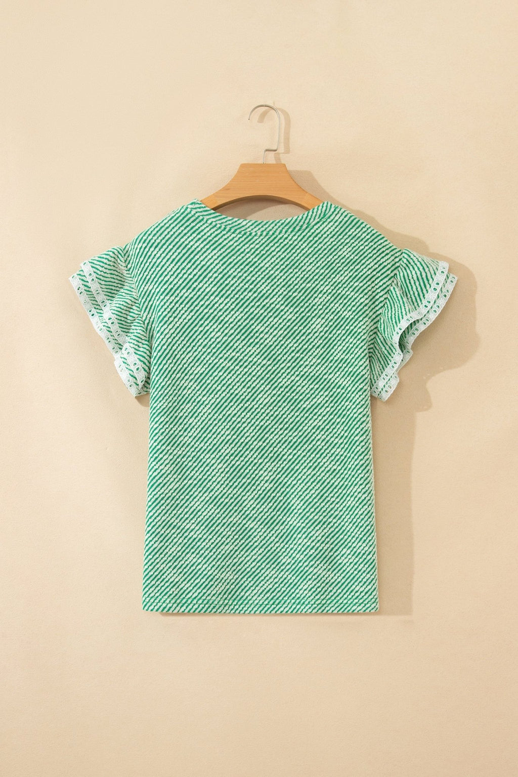 Stripe Twill Ruffle Lace Short Sleeve Blouse - Rooted & Reckless Co.