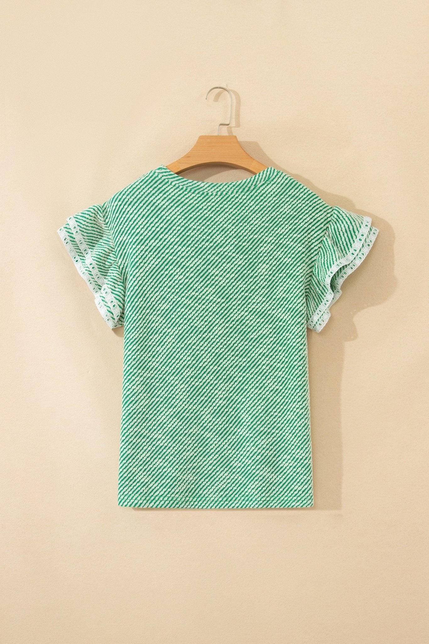 Stripe Twill Ruffle Lace Short Sleeve Blouse - Rooted & Reckless Co.
