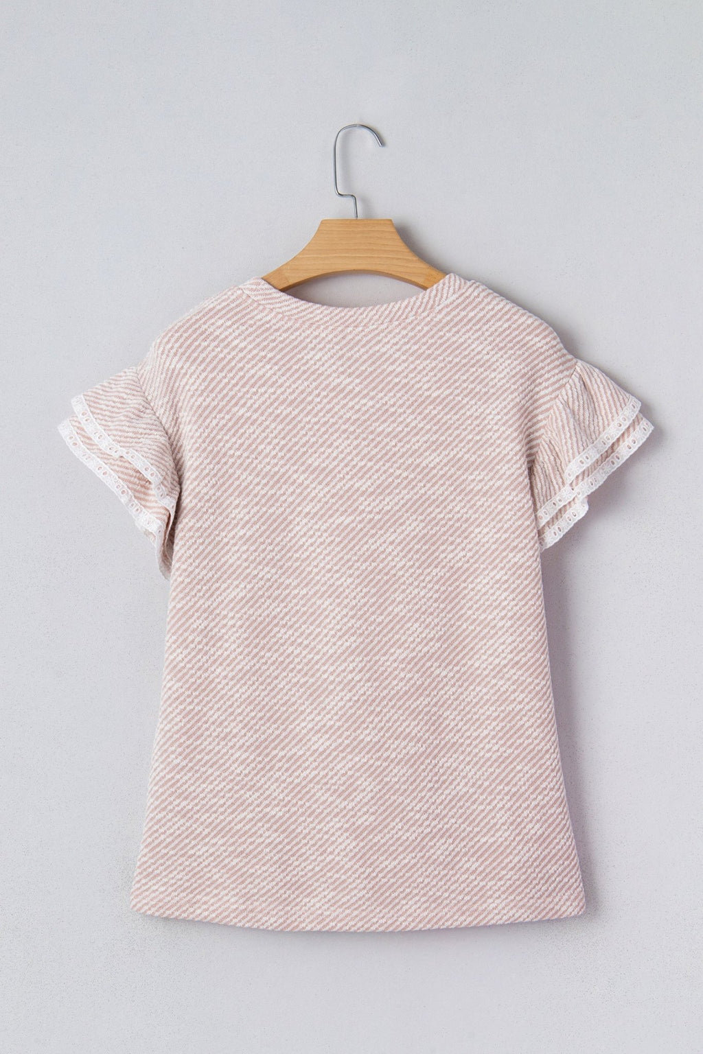 Stripe Twill Ruffle Lace Short Sleeve Blouse - Rooted & Reckless Co.