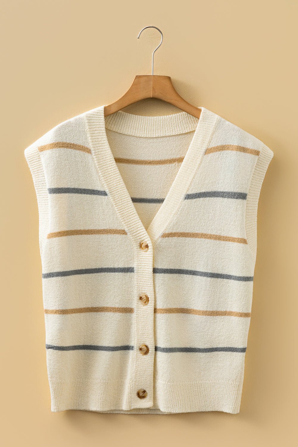 Stripe V-Neck Buttoned Sweater Vest - Rooted & Reckless Co.