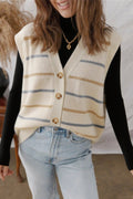 Stripe V-Neck Buttoned Sweater Vest - Rooted & Reckless Co.