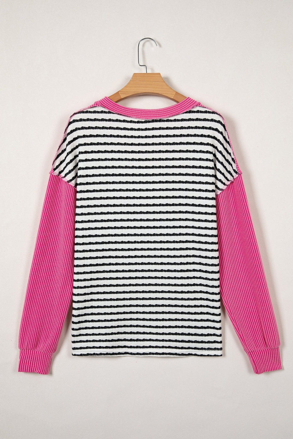 Stripe V-Neck Corded Knit Long Sleeve Top - Rooted & Reckless Co.