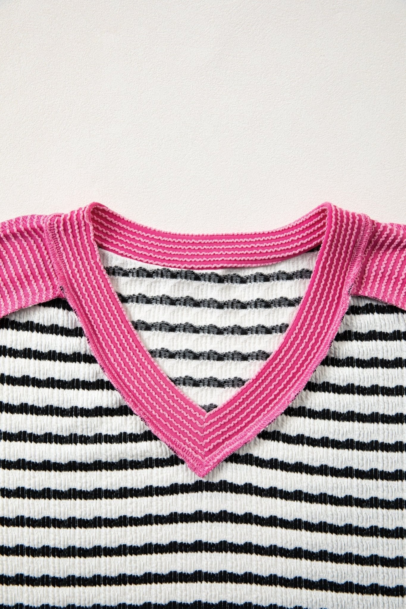 Stripe V-Neck Corded Knit Long Sleeve Top - Rooted & Reckless Co.