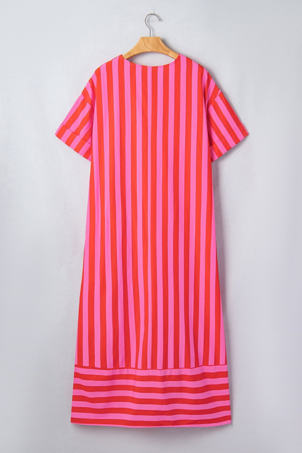 Stripe V-Neck Cuffed Sleeve Split Midi Dress - Rooted & Reckless Co.
