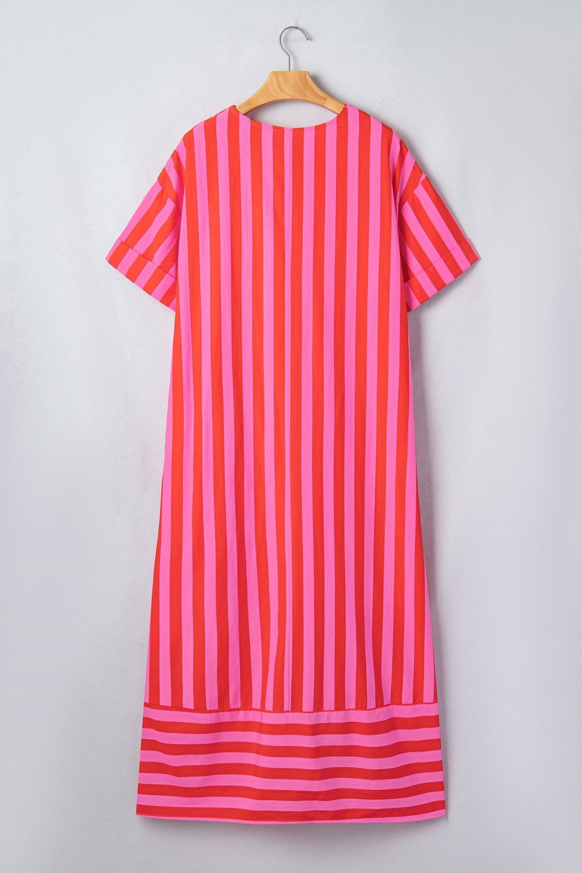 Stripe V-Neck Cuffed Sleeve Split Midi Dress - Rooted & Reckless Co.