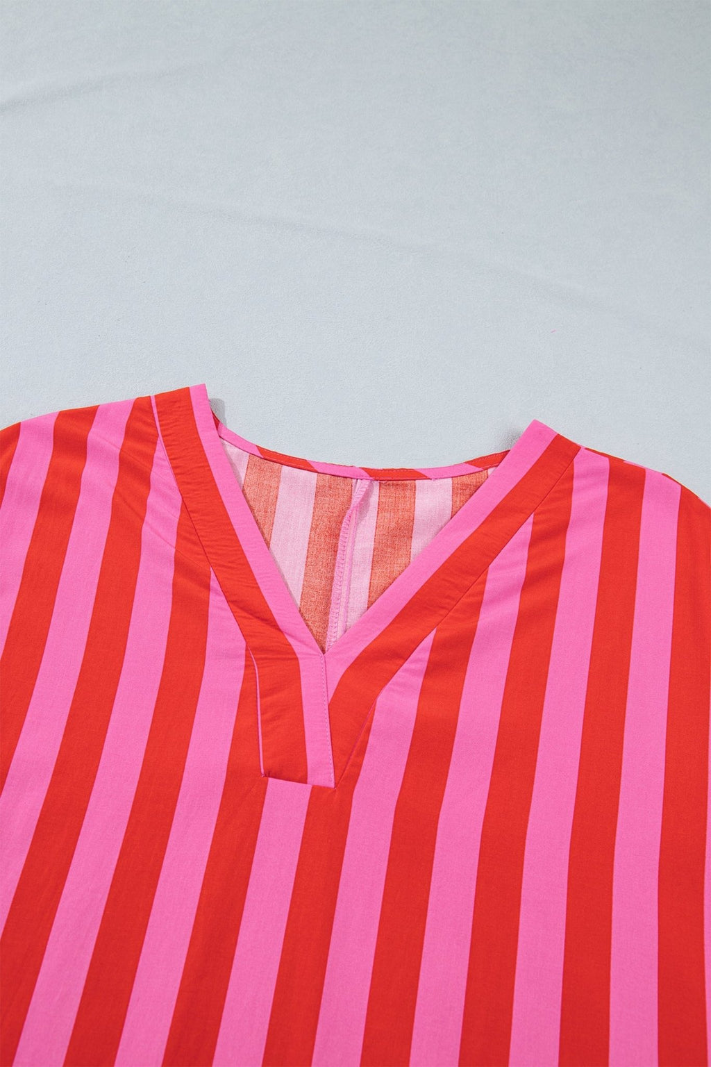 Stripe V-Neck Cuffed Sleeve Split Midi Dress - Rooted & Reckless Co.