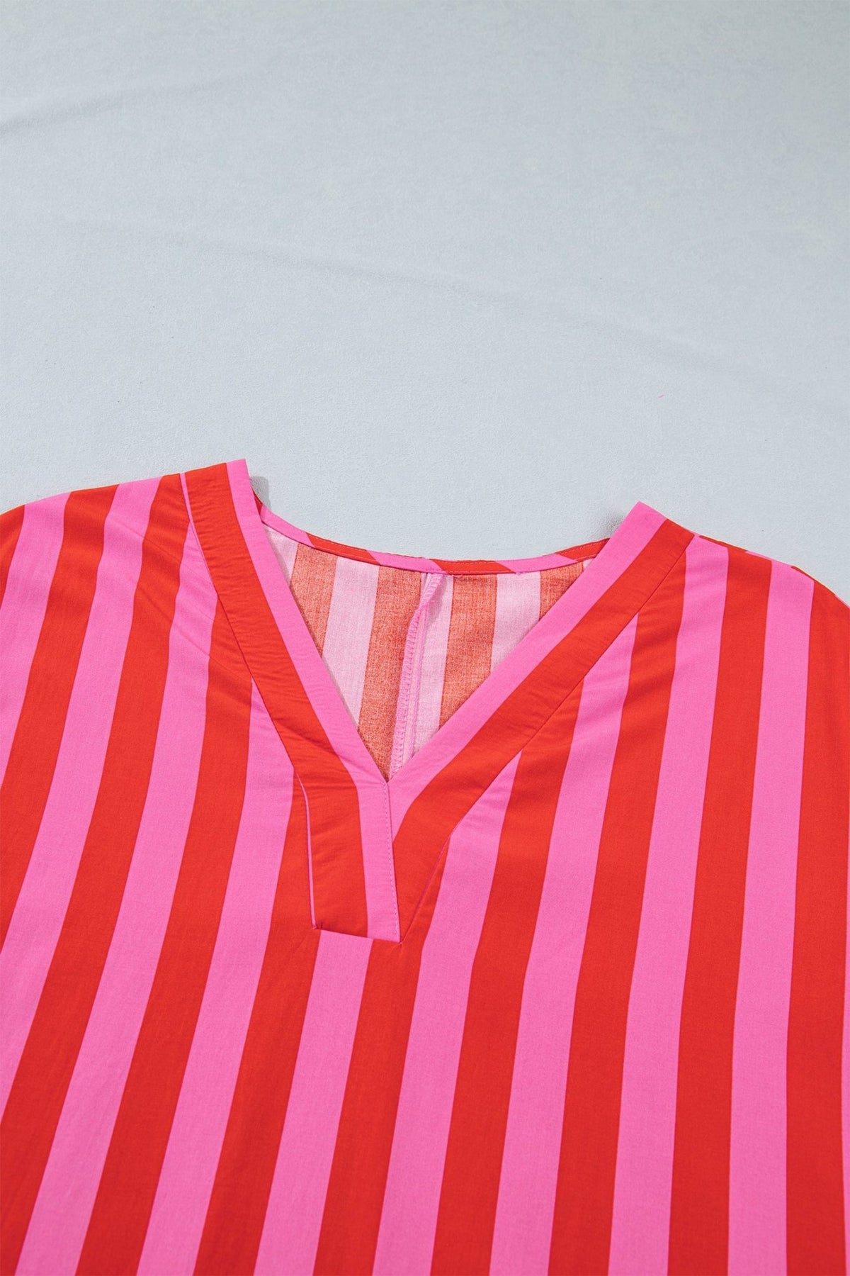 Stripe V-Neck Cuffed Sleeve Split Midi Dress - Rooted & Reckless Co.
