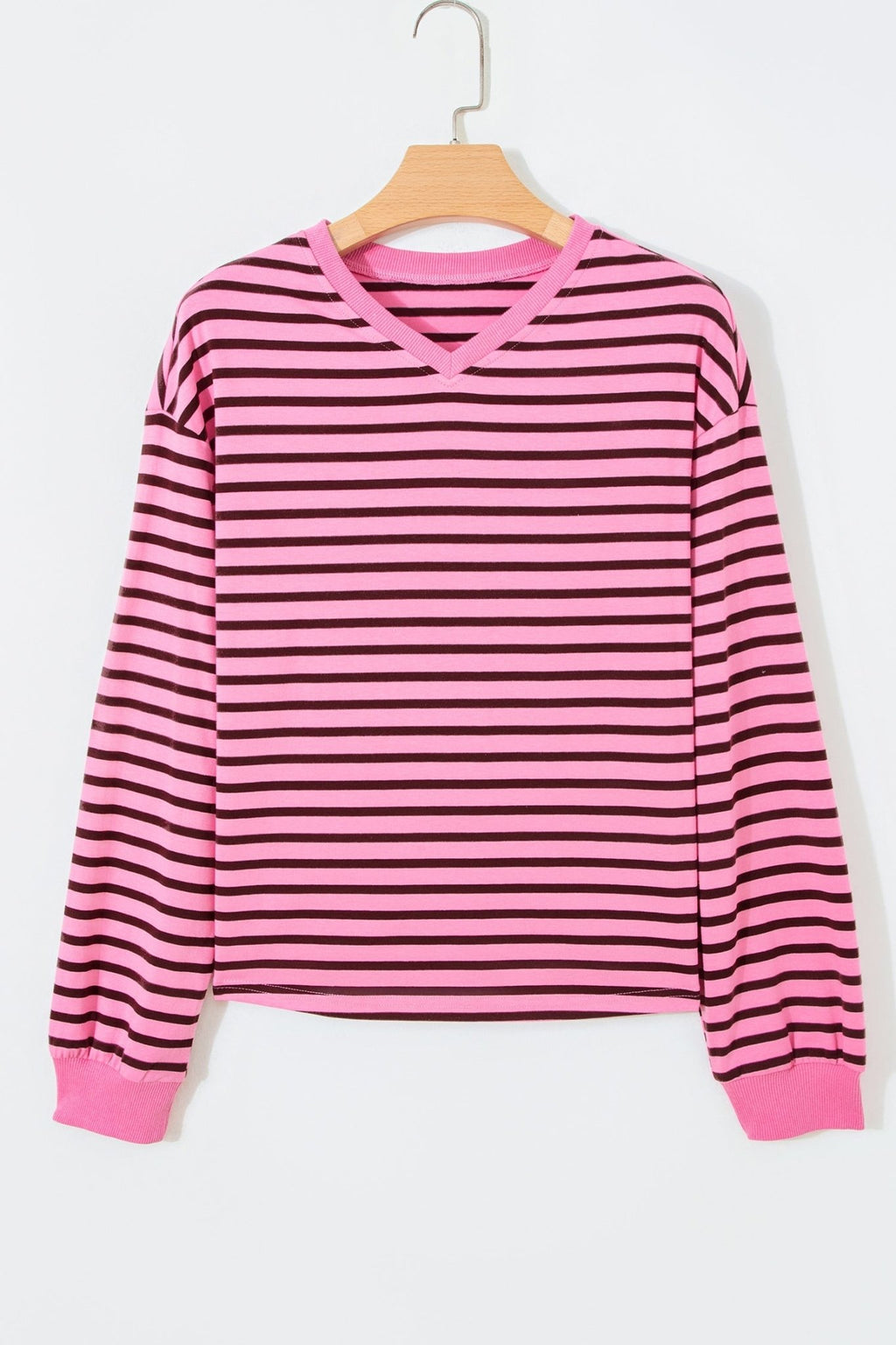 Stripe V-Neck Drop Shoulder Long Sleeve Top - Rooted & Reckless Co.