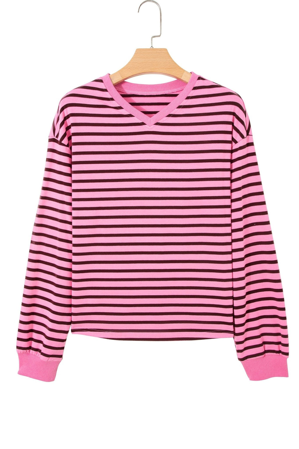 Stripe V-Neck Drop Shoulder Long Sleeve Top - Rooted & Reckless Co.