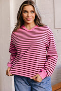 Stripe V-Neck Drop Shoulder Long Sleeve Top - Rooted & Reckless Co.