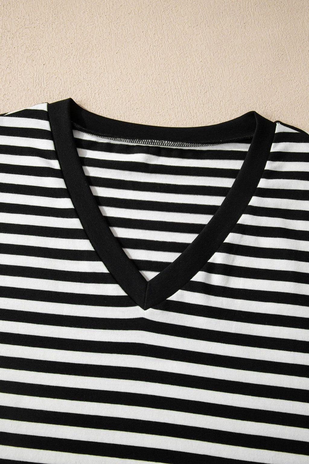 Stripe V-Neck Lace Trim Short Sleeve Tee - Rooted & Reckless Co.