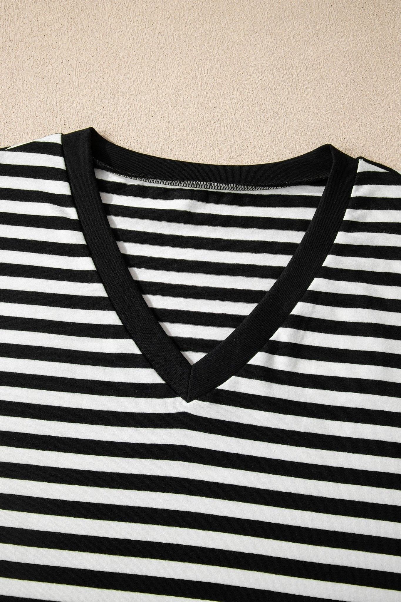 Stripe V-Neck Lace Trim Short Sleeve Tee - Rooted & Reckless Co.