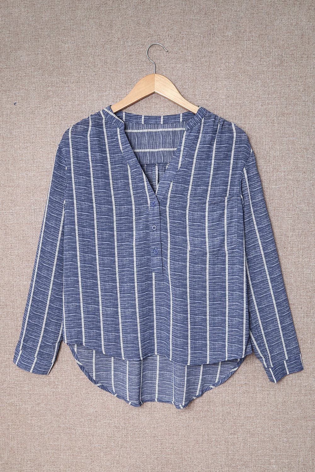Stripe V-Neck Long Sleeve Blouse - Rooted & Reckless Co.