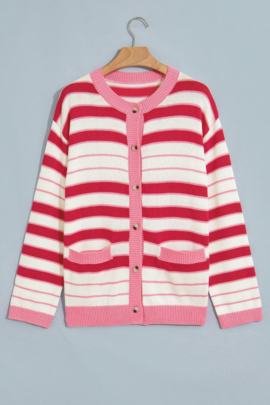 Stripe V-Neck Long Sleeve Button Front Cardigan - Rooted & Reckless Co.