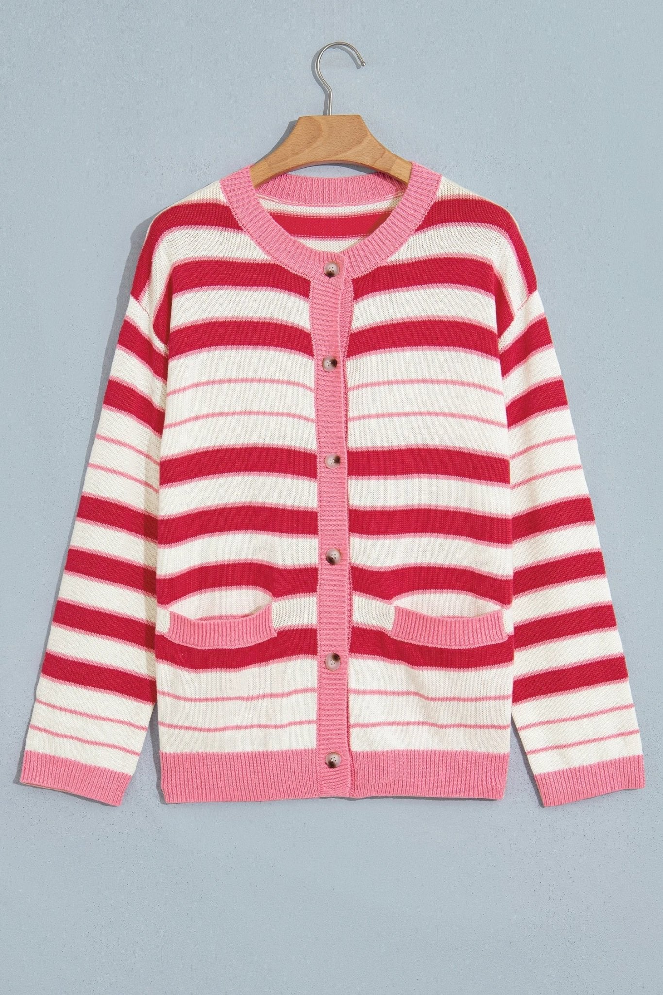 Stripe V-Neck Long Sleeve Button Front Cardigan - Rooted & Reckless Co.