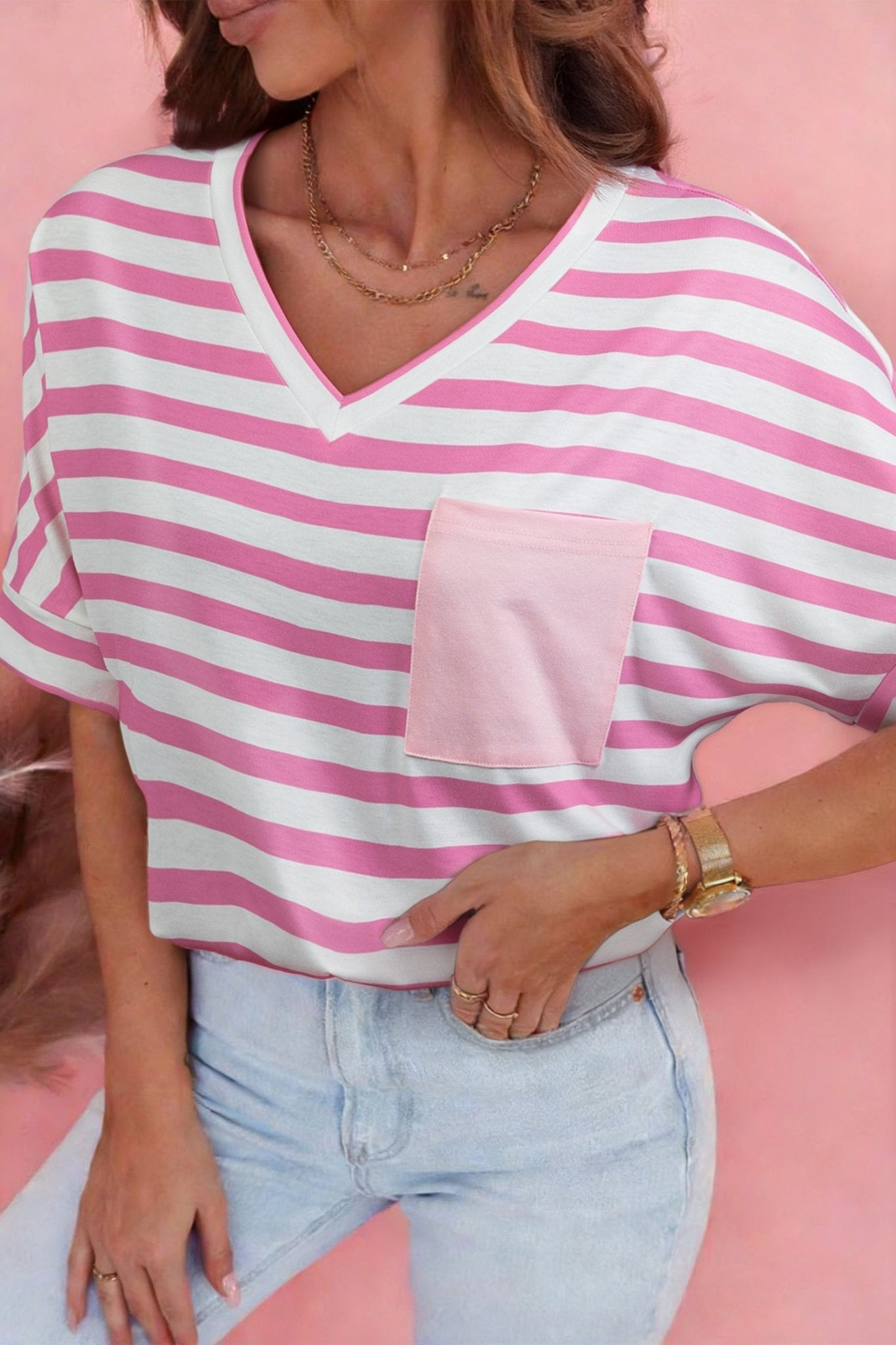 Stripe V-Neck Patch Pocket T-Shirt - Rooted & Reckless Co.