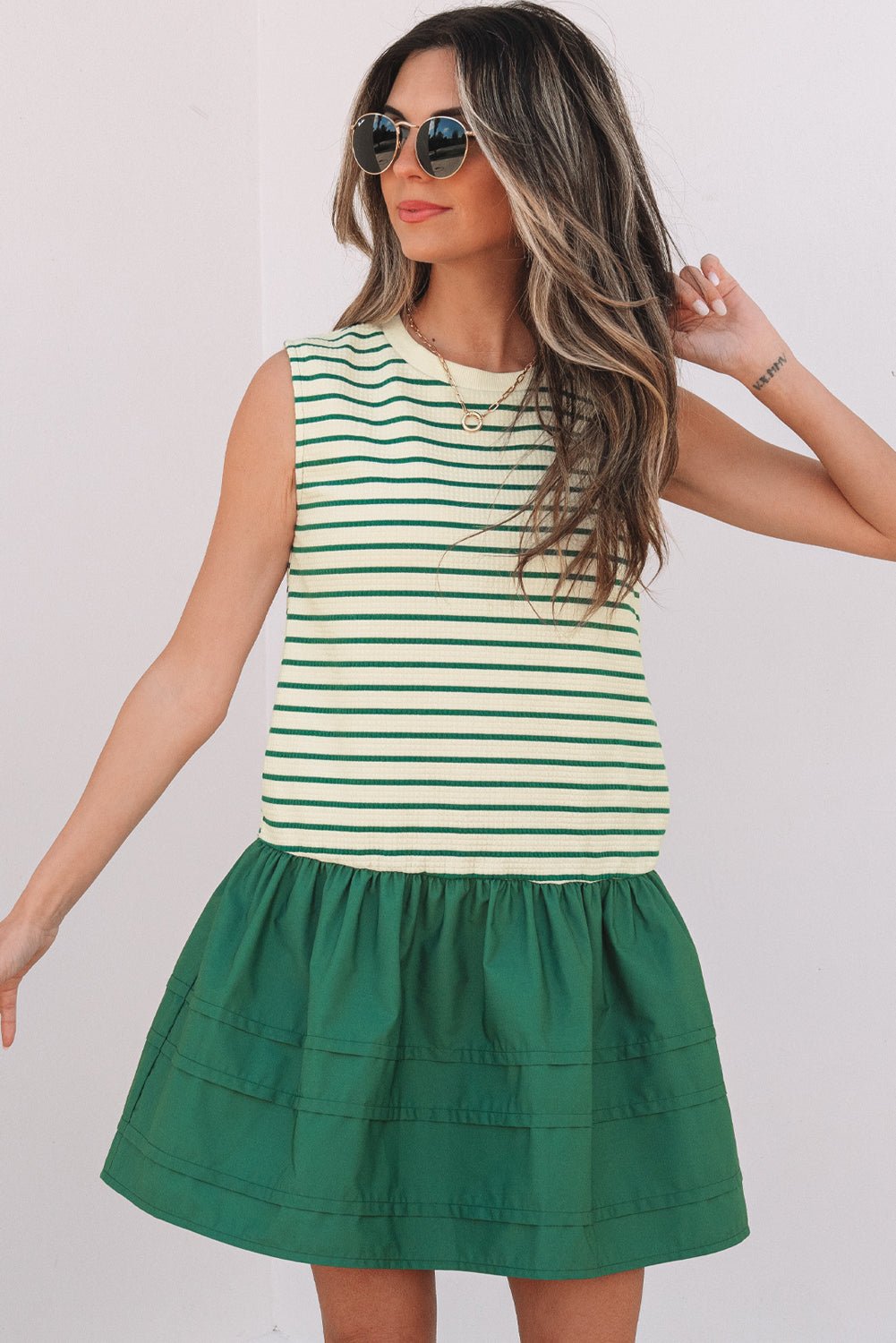Stripe Woven Sleeveless Ruffle Mini Dress - Rooted & Reckless Co.