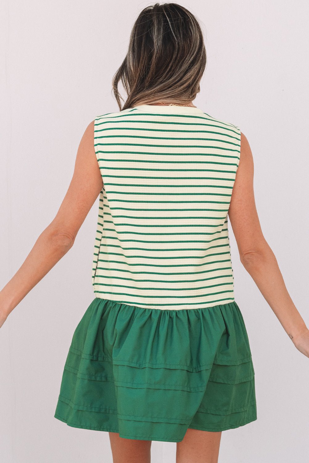 Stripe Woven Sleeveless Ruffle Mini Dress - Rooted & Reckless Co.
