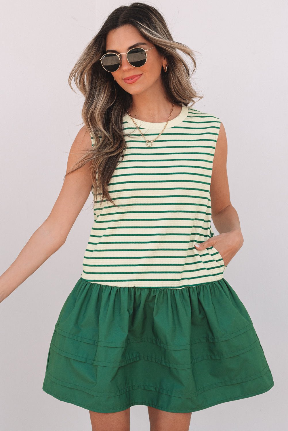 Stripe Woven Sleeveless Ruffle Mini Dress - Rooted & Reckless Co.