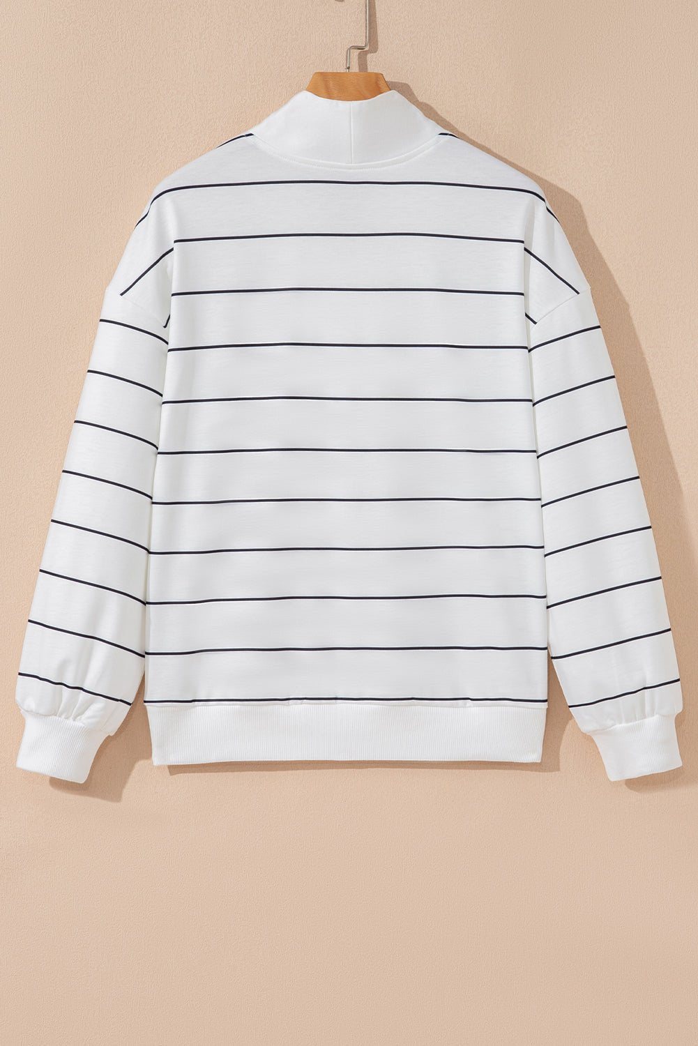 Stripe Zipped V-Neck Long Sleeve Top - Rooted & Reckless Co.