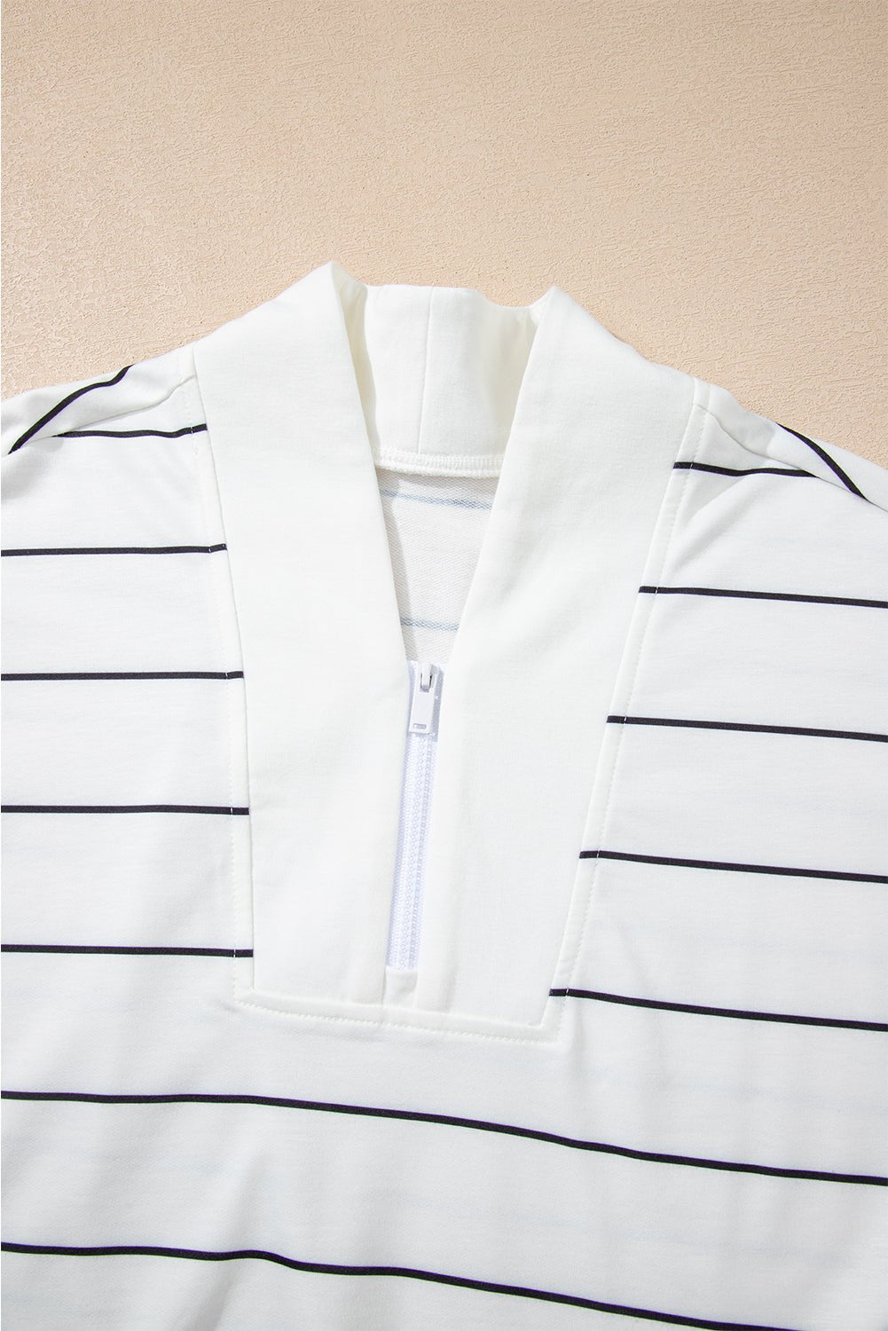 Stripe Zipped V-Neck Long Sleeve Top - Rooted & Reckless Co.