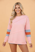 Striped Colorblock Patchwork Long Sleeve Blouse - Rooted & Reckless Co.