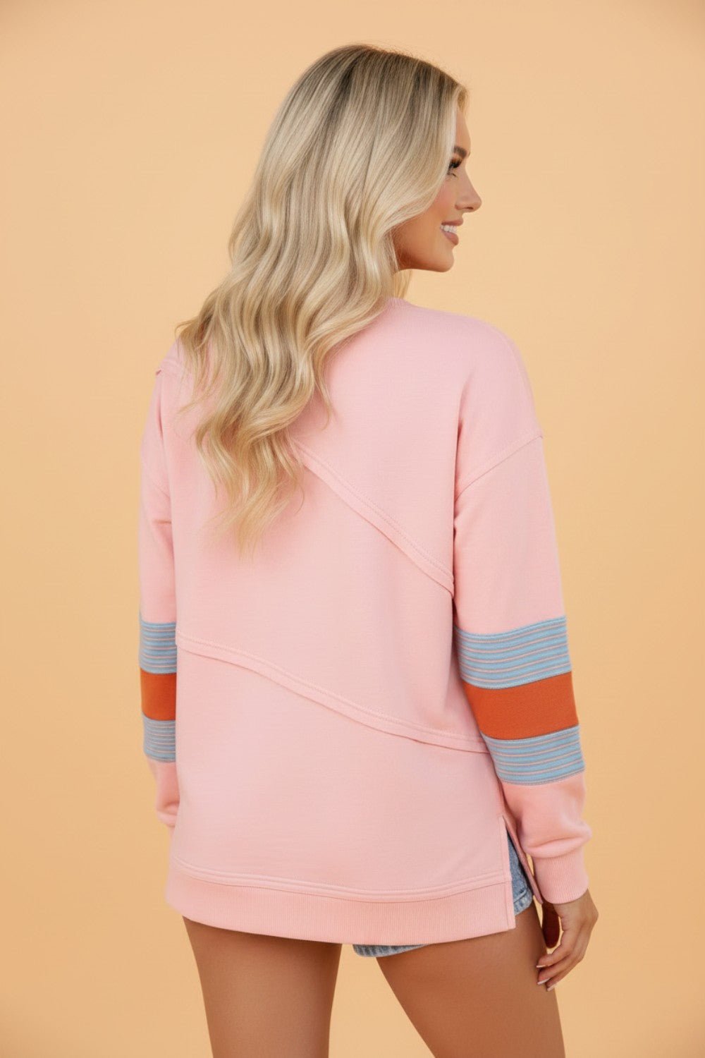 Striped Colorblock Patchwork Long Sleeve Blouse - Rooted & Reckless Co.