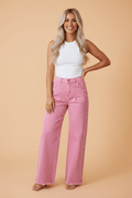 Studded Side Split Hem Wide Leg Jeans - Rooted & Reckless Co.
