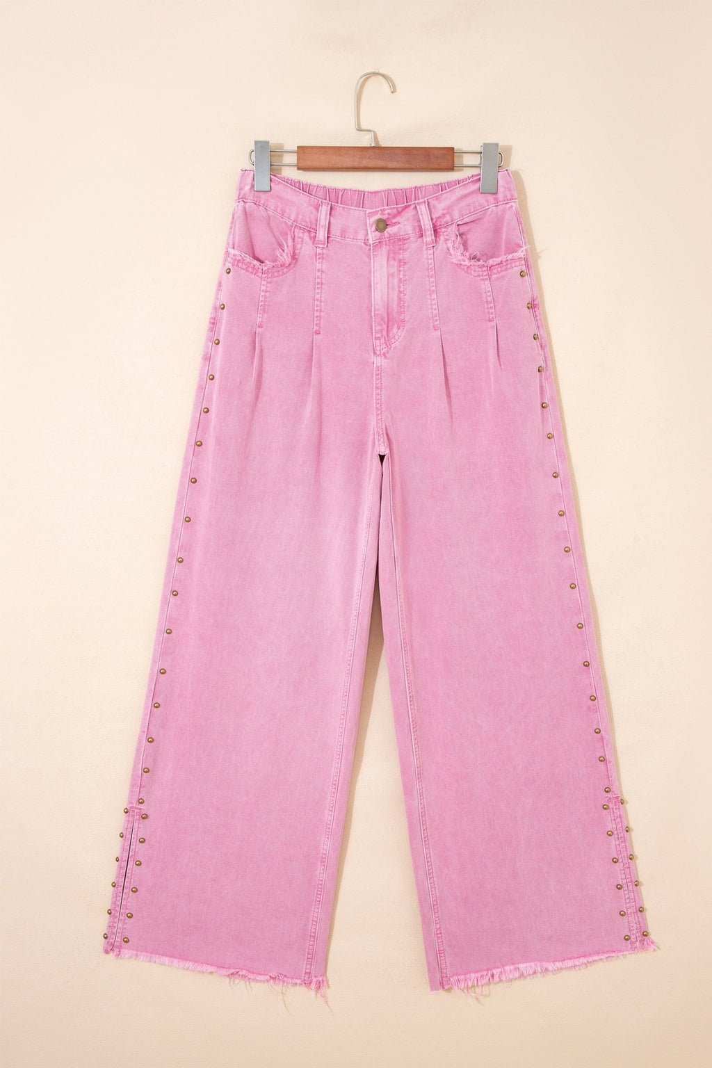 Studded Side Split Hem Wide Leg Jeans - Rooted & Reckless Co.