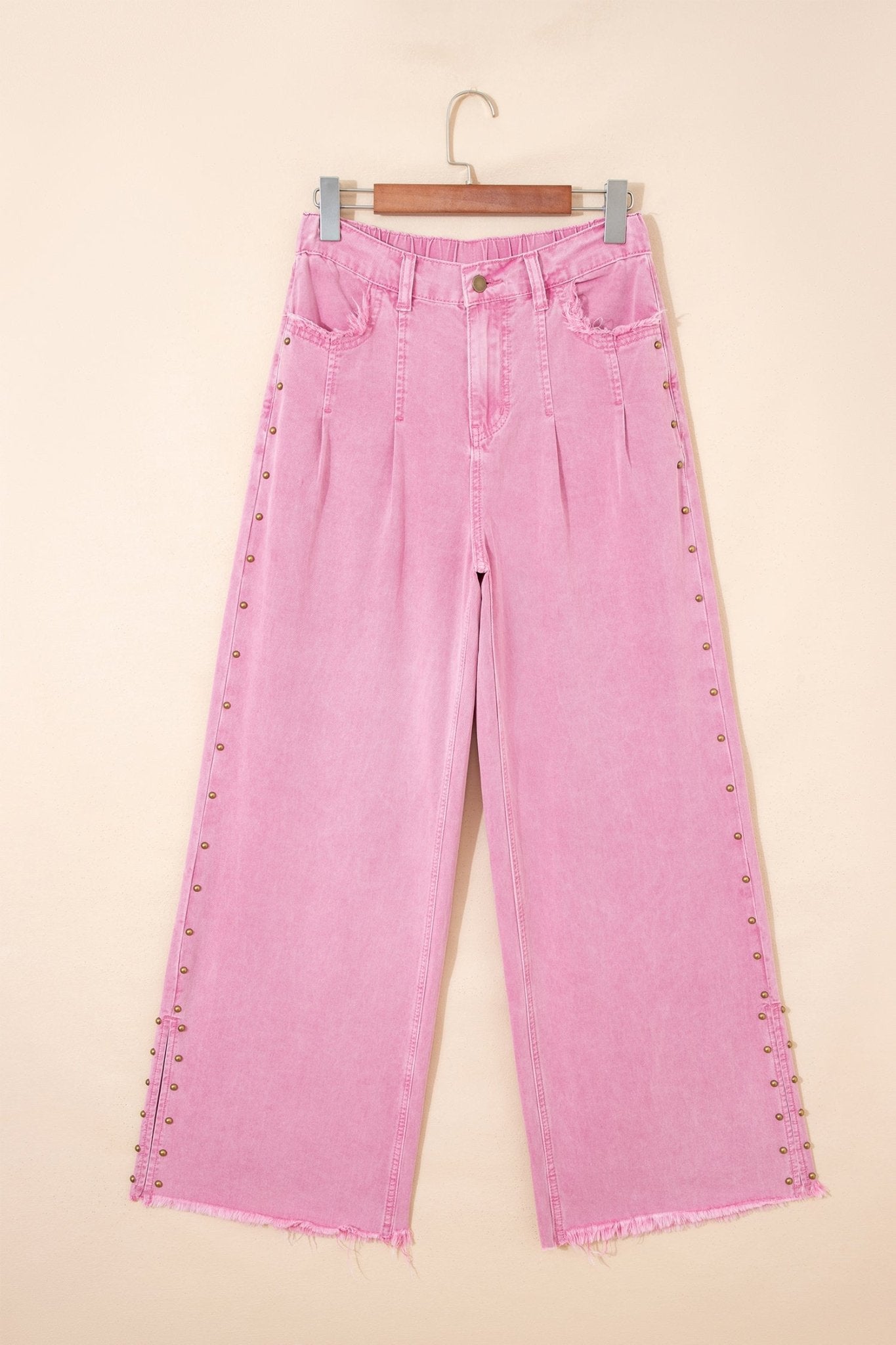 Studded Side Split Hem Wide Leg Jeans - Rooted & Reckless Co.