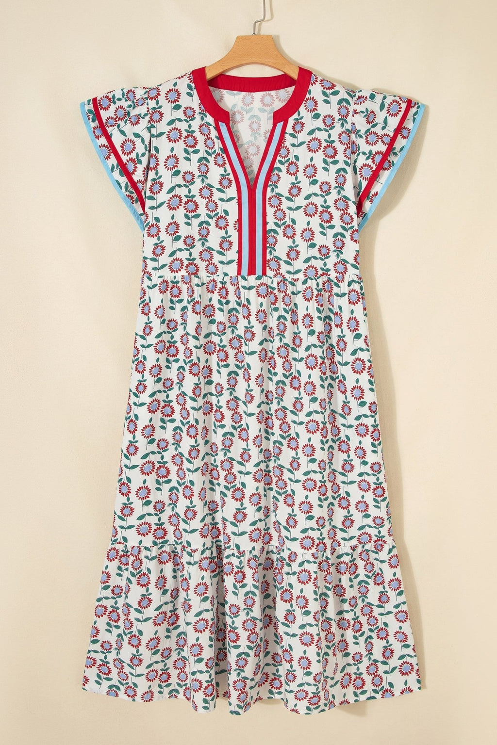 Sunflower Stripe Patchwork Flutter Sleeve Midi Dress - Rooted & Reckless Co.
