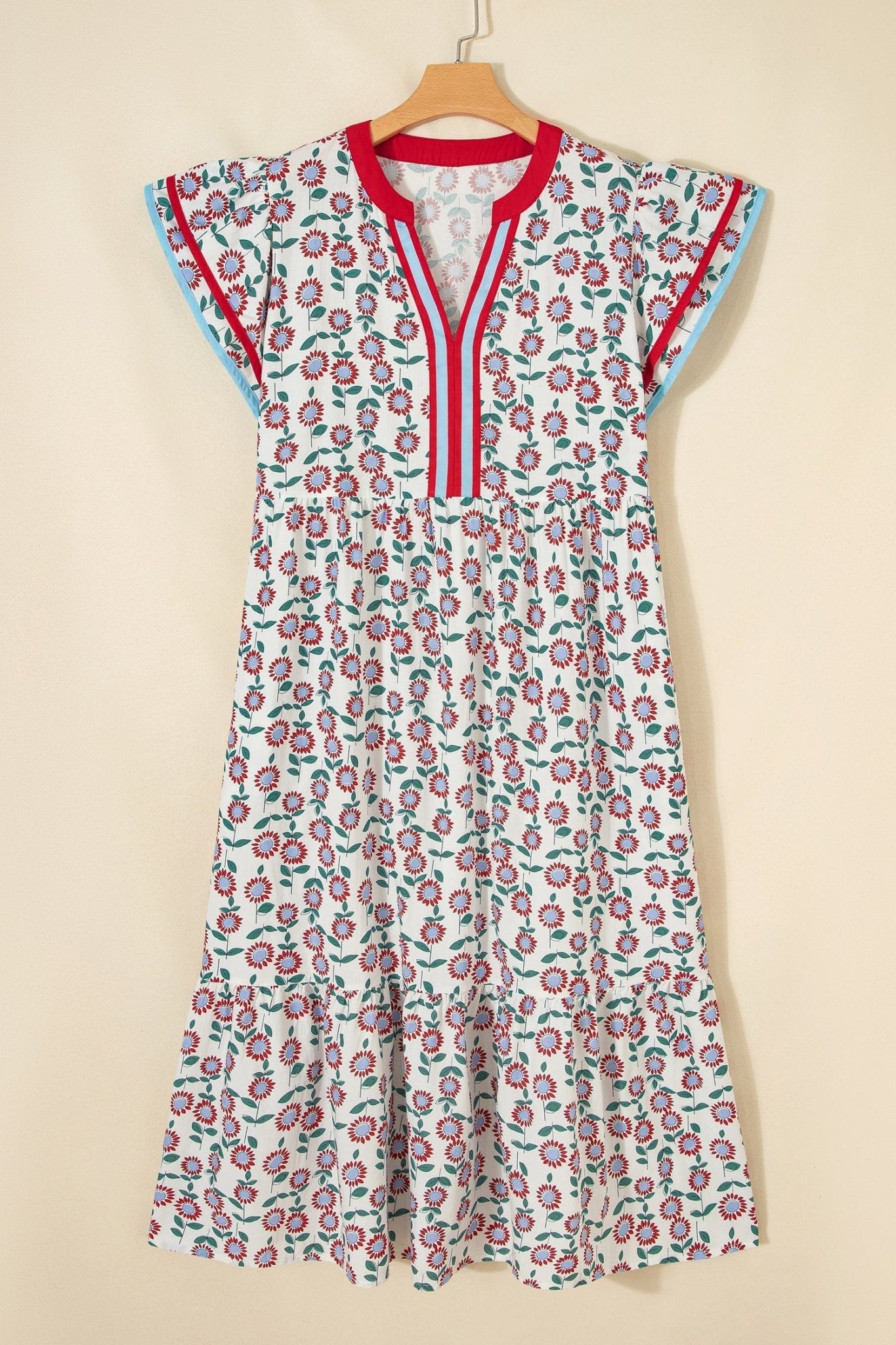 Sunflower Stripe Patchwork Flutter Sleeve Midi Dress - Rooted & Reckless Co.