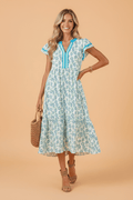 Sunflower Stripe Patchwork Flutter Sleeve Midi Dress - Rooted & Reckless Co.