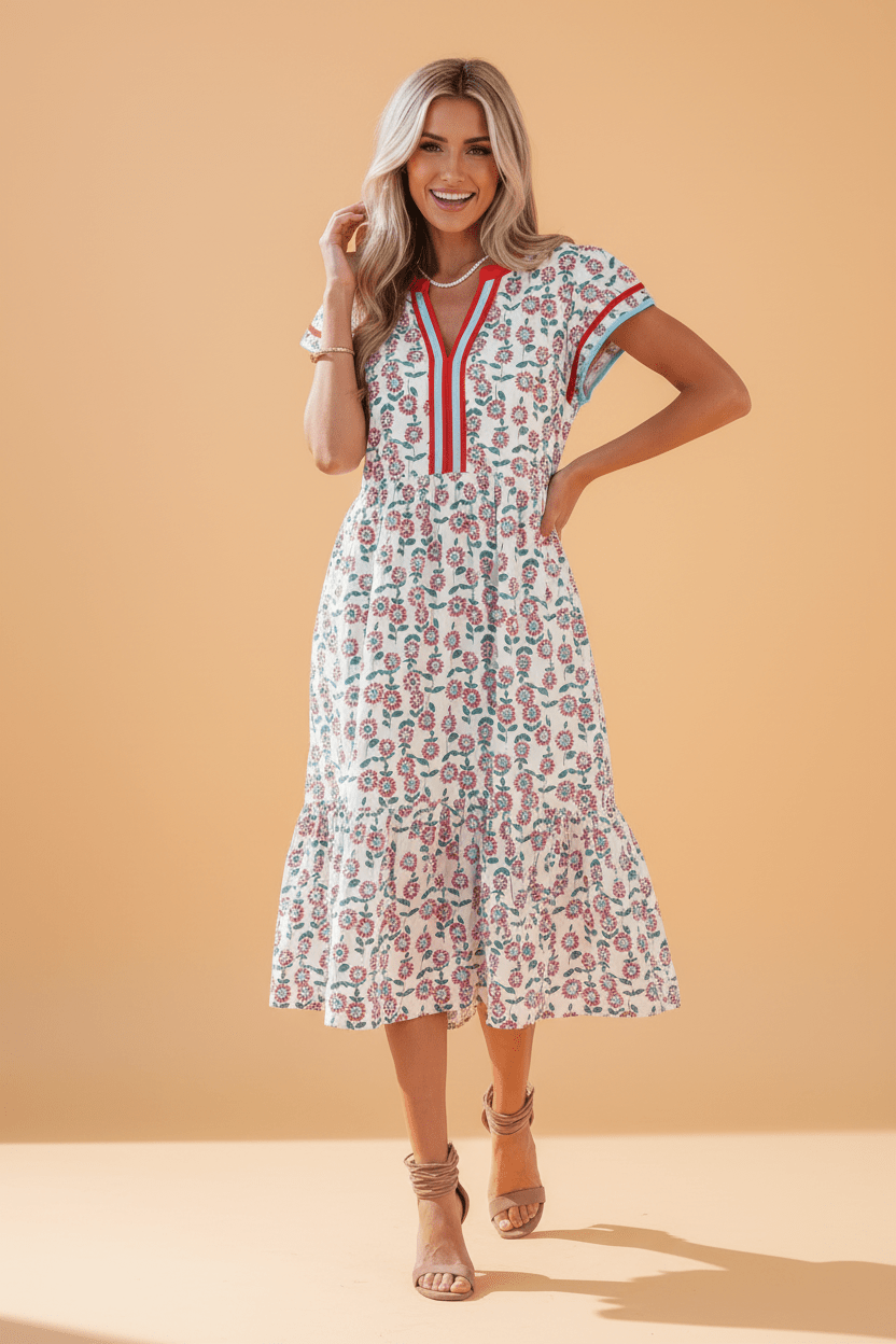Sunflower Stripe Patchwork Flutter Sleeve Midi Dress - Rooted & Reckless Co.