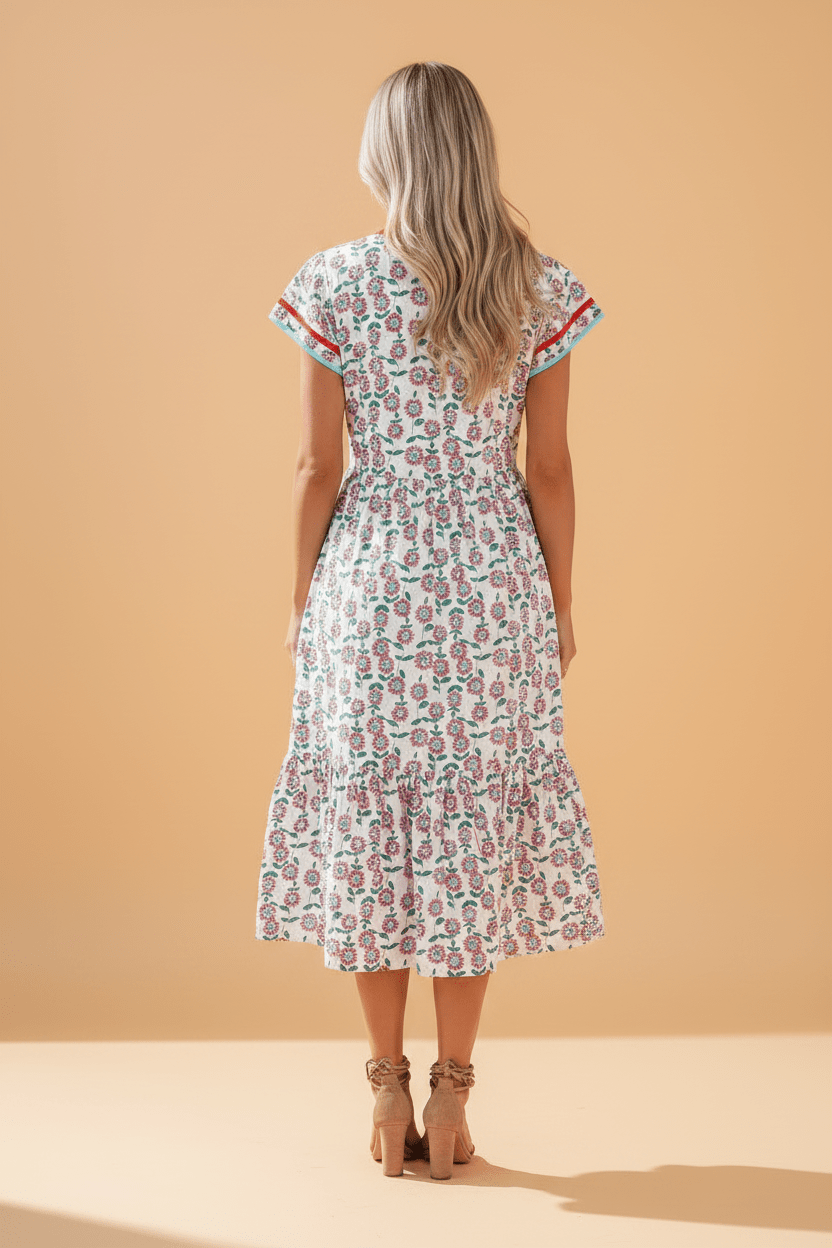Sunflower Stripe Patchwork Flutter Sleeve Midi Dress - Rooted & Reckless Co.