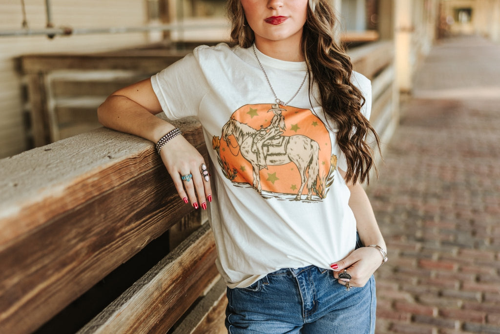 Sunset Cowgirl Rider Graphic Tee - Rooted & Reckless Co.