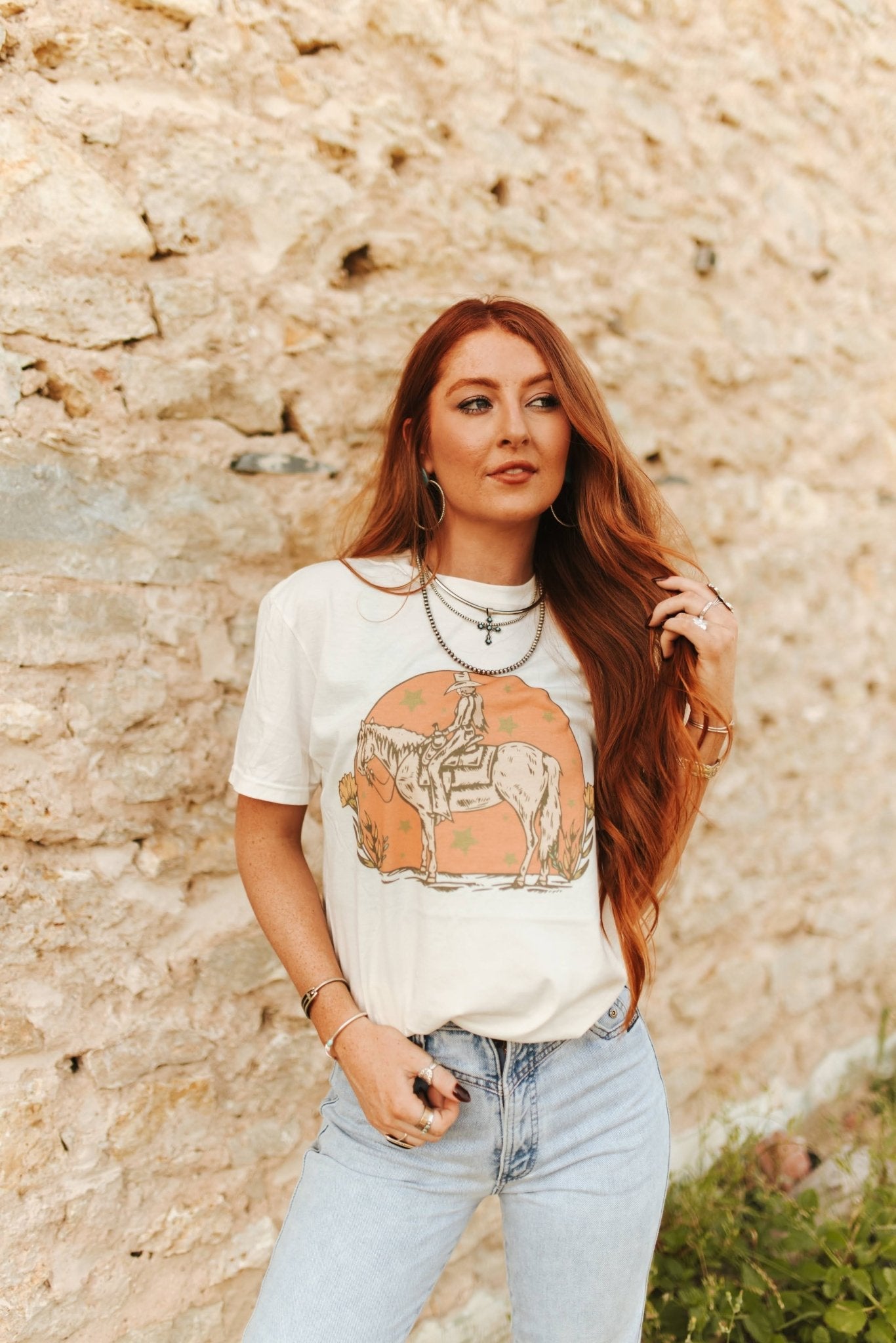 Sunset Cowgirl Rider Graphic Tee - Rooted & Reckless Co.