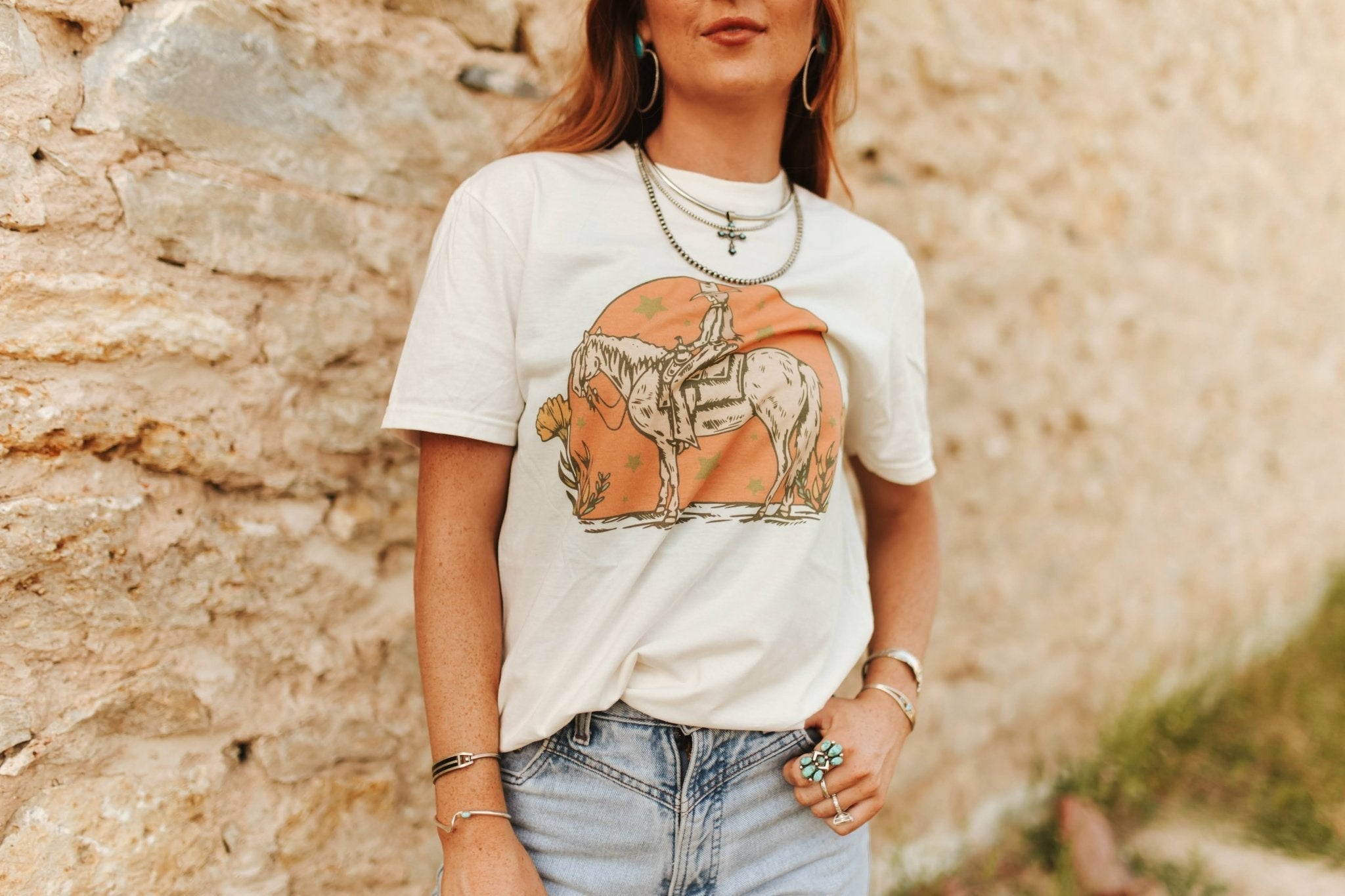 Sunset Cowgirl Rider Graphic Tee - Rooted & Reckless Co.