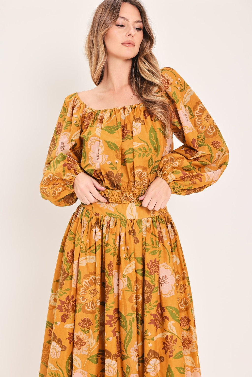 SUNSET GARDEN WOVEN FULL MIDI SKIRT - Rooted & Reckless Co.