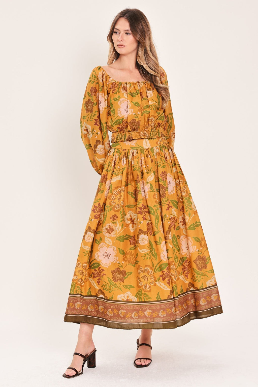 SUNSET GARDEN WOVEN FULL MIDI SKIRT - Rooted & Reckless Co.