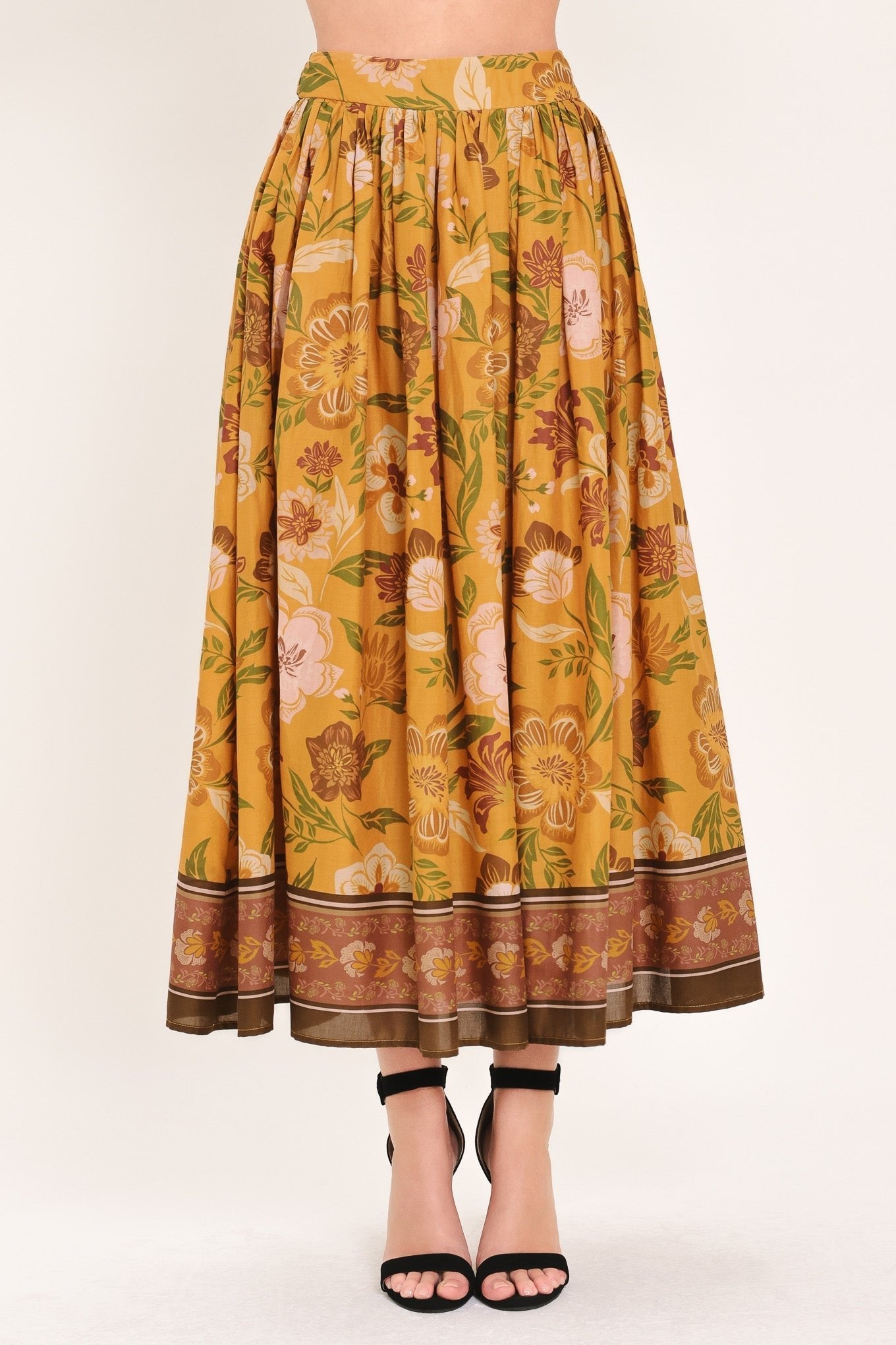 SUNSET GARDEN WOVEN FULL MIDI SKIRT - Rooted & Reckless Co.