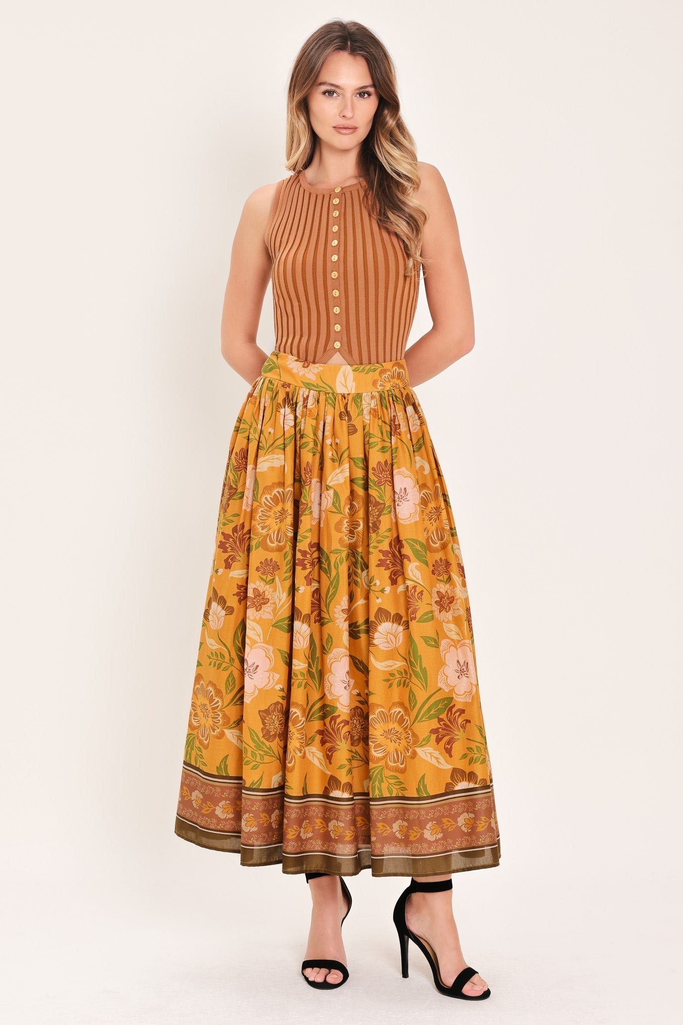 SUNSET GARDEN WOVEN FULL MIDI SKIRT - Rooted & Reckless Co.