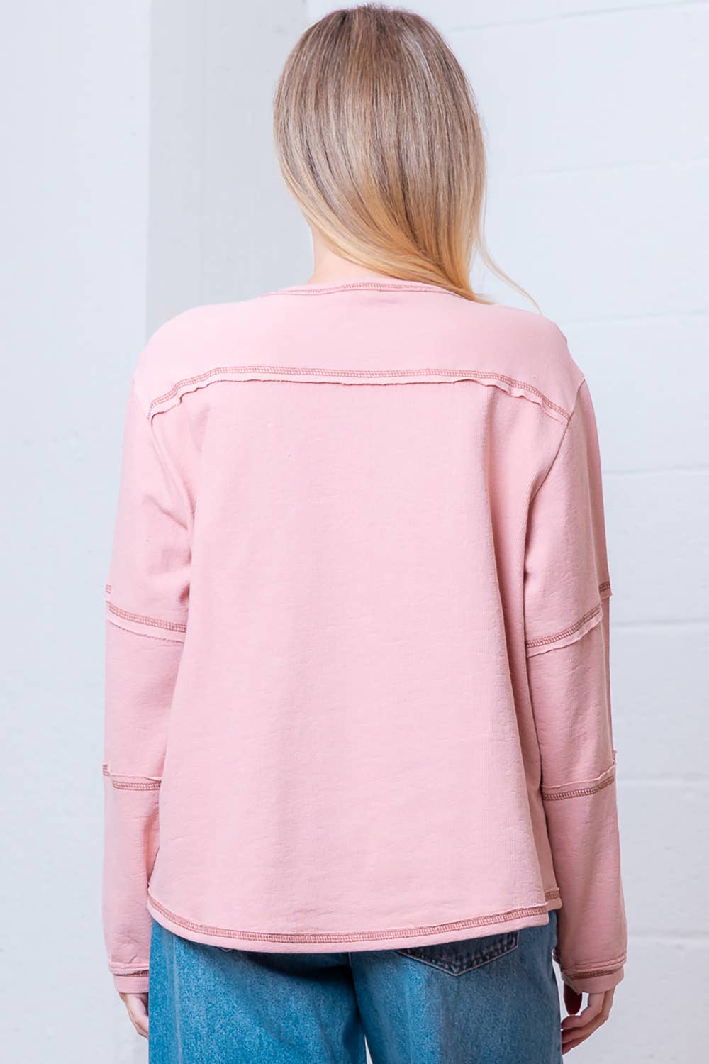 Taelynn "Outlaw" Western Embroidered Long-Sleeve Top — Soft Mauve Boat Neck with Exposed Seams - Rooted & Reckless Co.