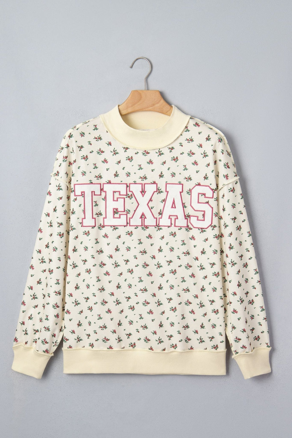 TEXAS Embroidered Floral Mock Neck Sweatshirt - Rooted & Reckless Co.