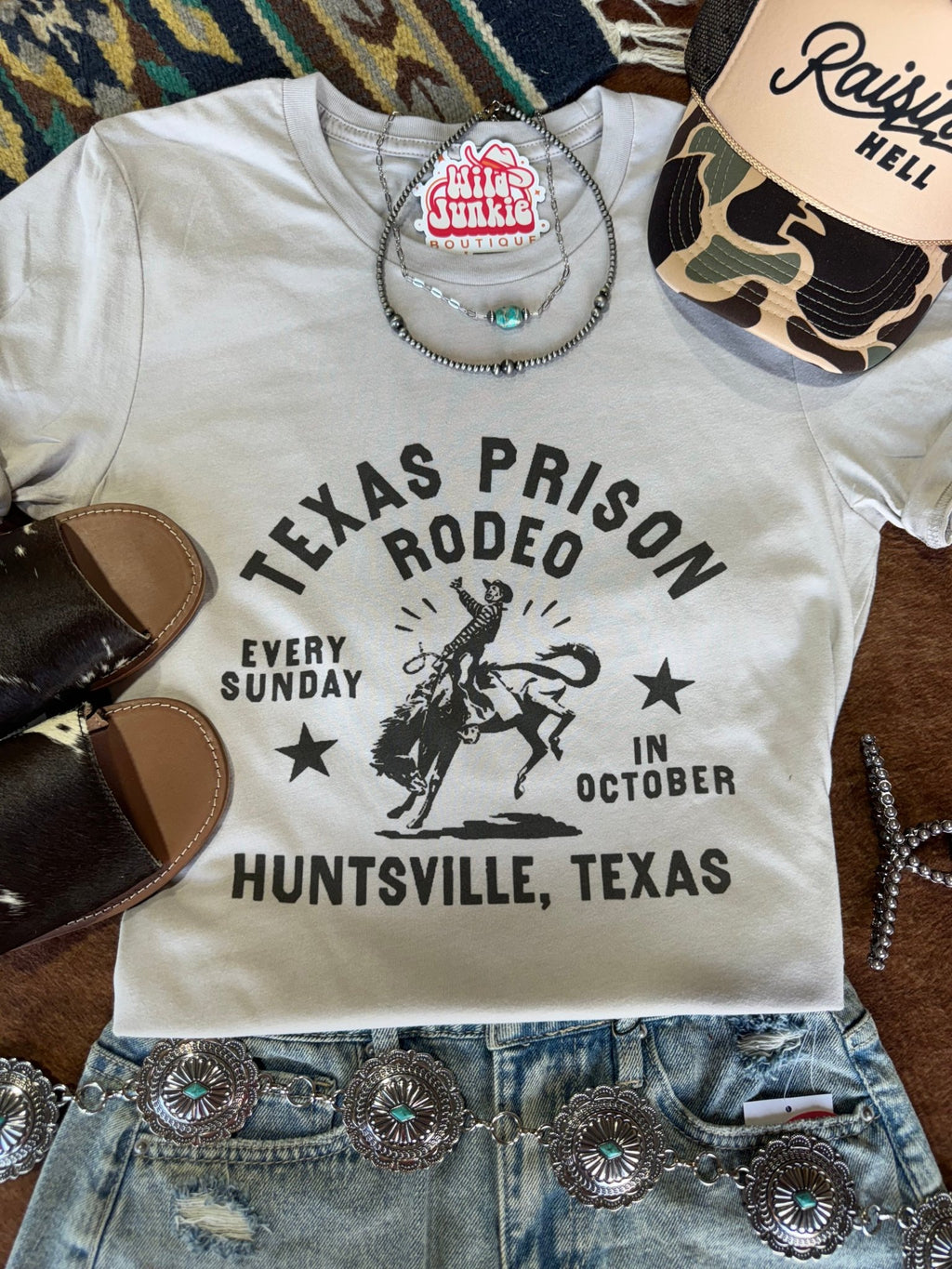 Texas Prison Rodeo Cowboy Raw Cut V-neck Graphic Tee - Rooted & Reckless Co.