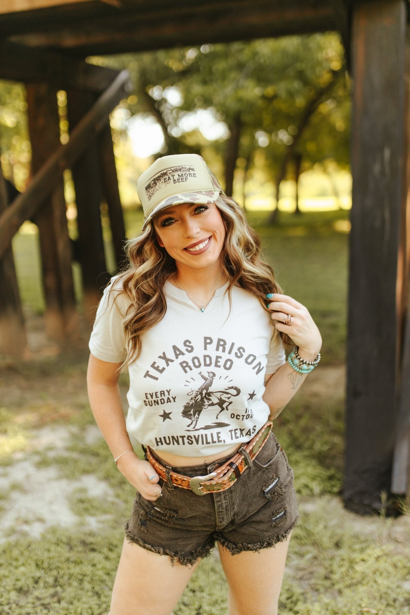 Texas Prison Rodeo Cowboy Raw Cut V-neck Graphic Tee - Rooted & Reckless Co.