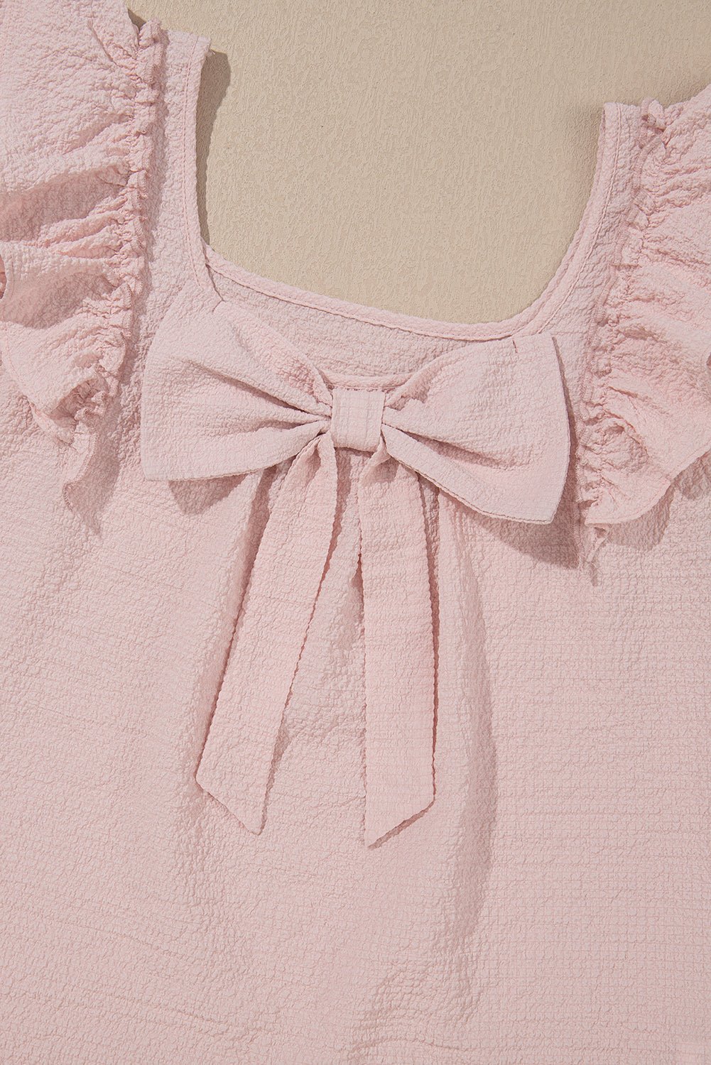 Textured Bow Back Frilled Butterfly Sleeve Blouse - Rooted & Reckless Co.