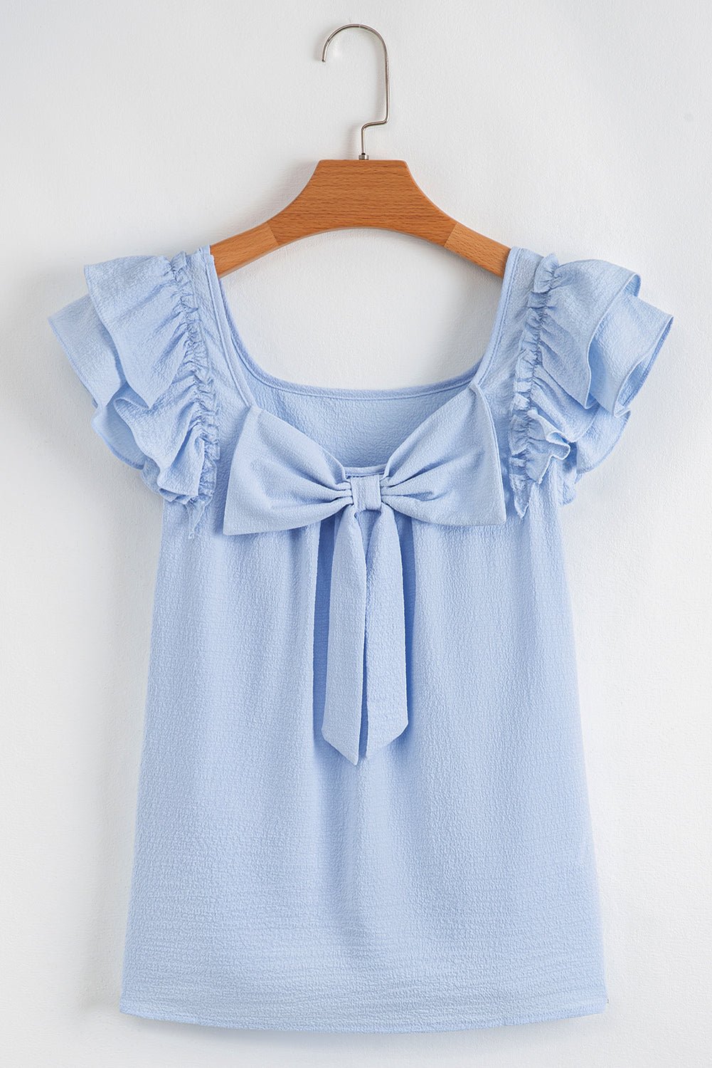 Textured Bow Back Frilled Butterfly Sleeve Blouse - Rooted & Reckless Co.